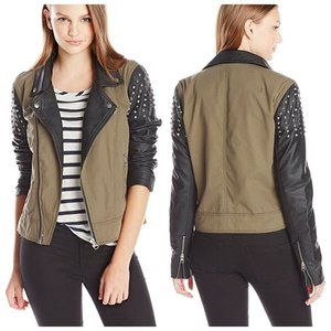 VOLCOM Pick Me Army Green Leather Studded Jacket